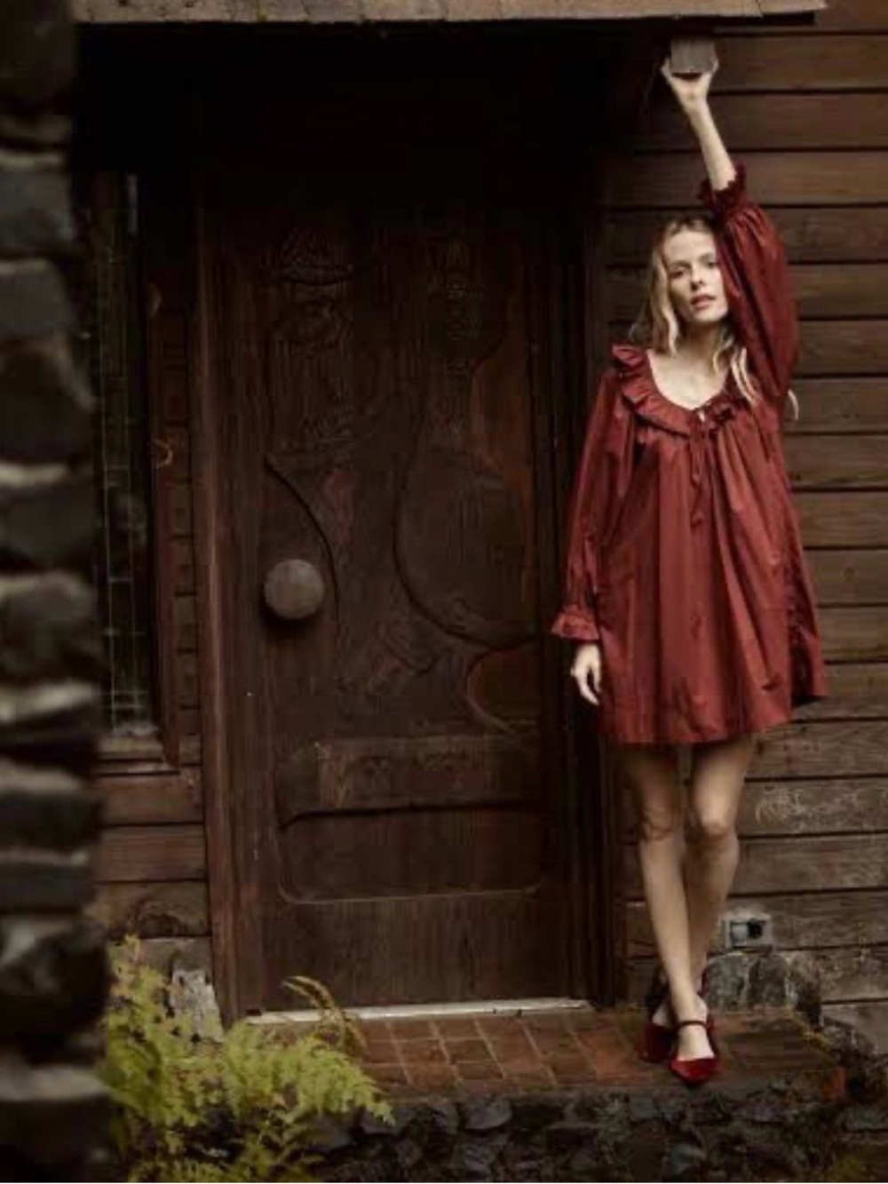 Doen Jilian Ruffled Cotton-Poplin Dress in Deep Burgundy